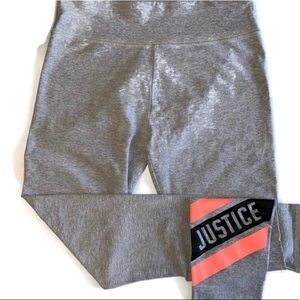 Justice Leggings Gray Black Athletic Logo Size 18 Neon Stripe